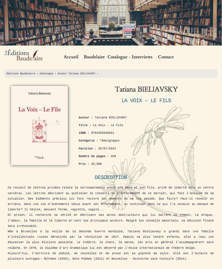 Dossier de presse 0. Éditions Baudelaire. La Voix – Le Fils par Tatiana Bieliavsky. 2022-07-25